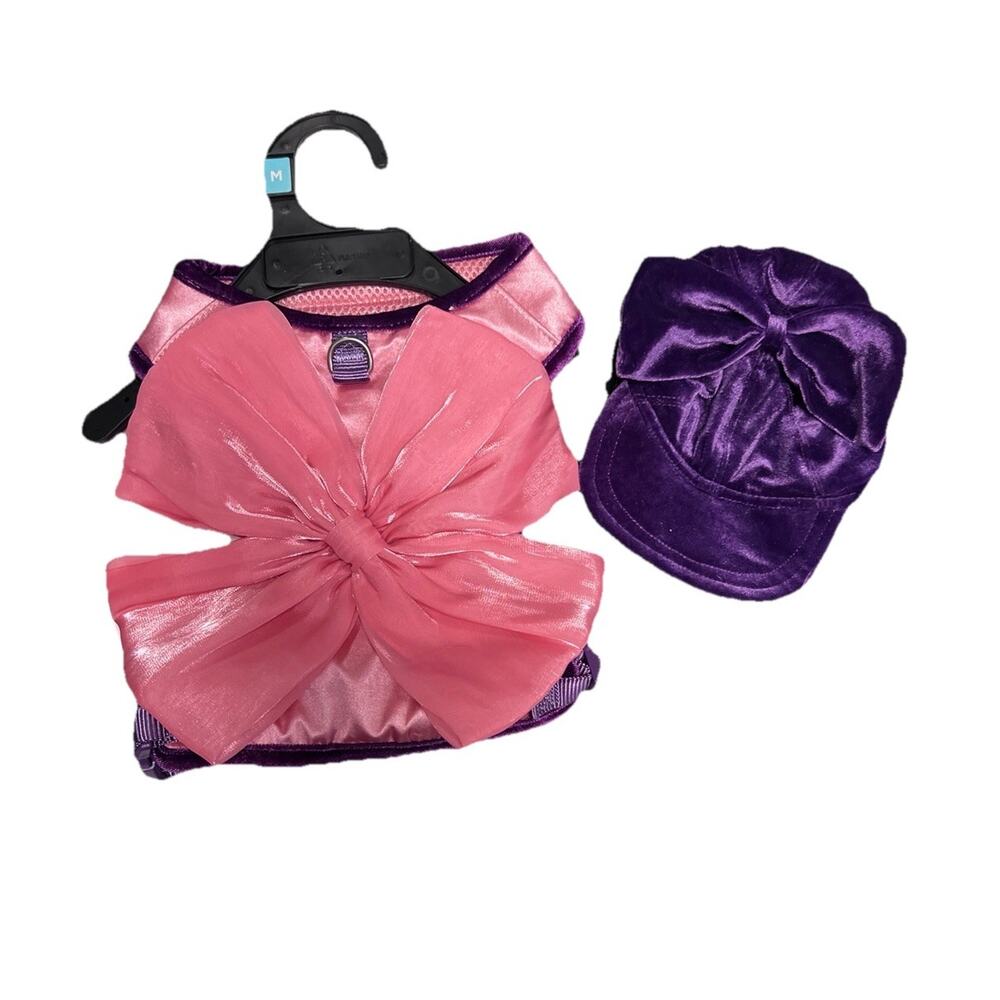 Youly Dog‎ MEDIUM Pink Harness Halter With Purple Velour Hat Fur Baby Cat Outfit